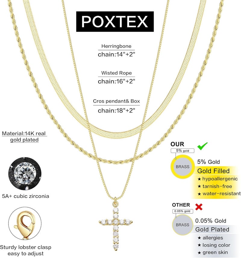 Poxtex Cross Necklace for Women Girls, Dainty 14K Gold Silver Plated Cross Choker Pendant Jewelry Non Tarnish Waterproof Trendy Cute Simple Small Necklace Easter Christian Baptism Religious Faith Jewelry Gifts - Image 3